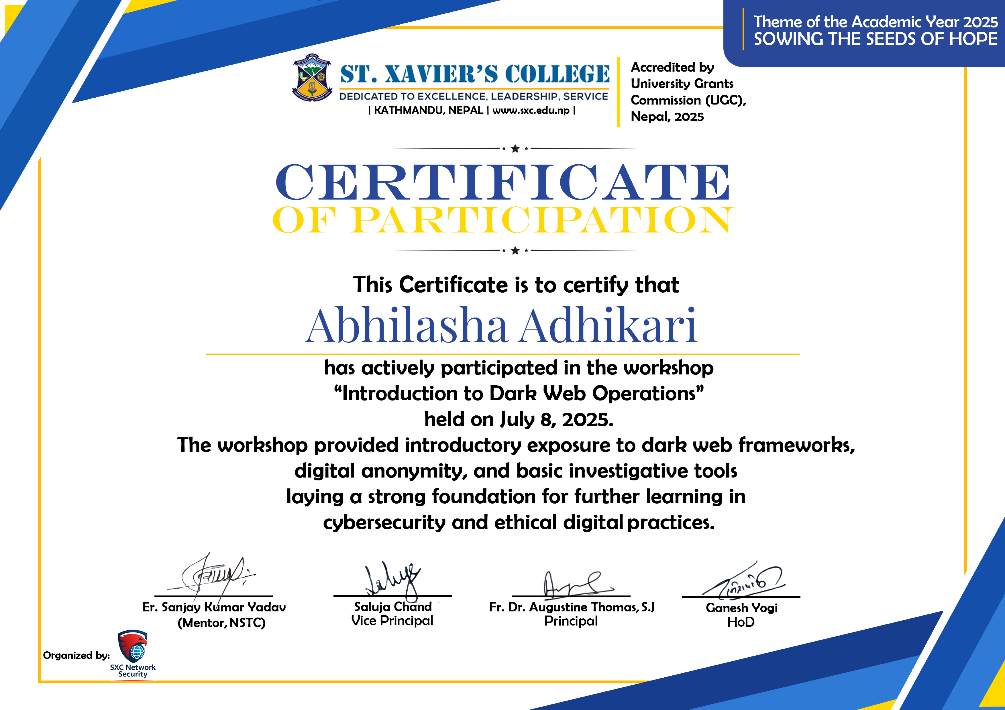 Certificate for Abhilasha Adhikari